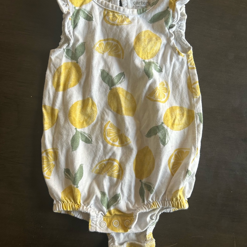 Carter's White Romper with Yellow Lemon Print